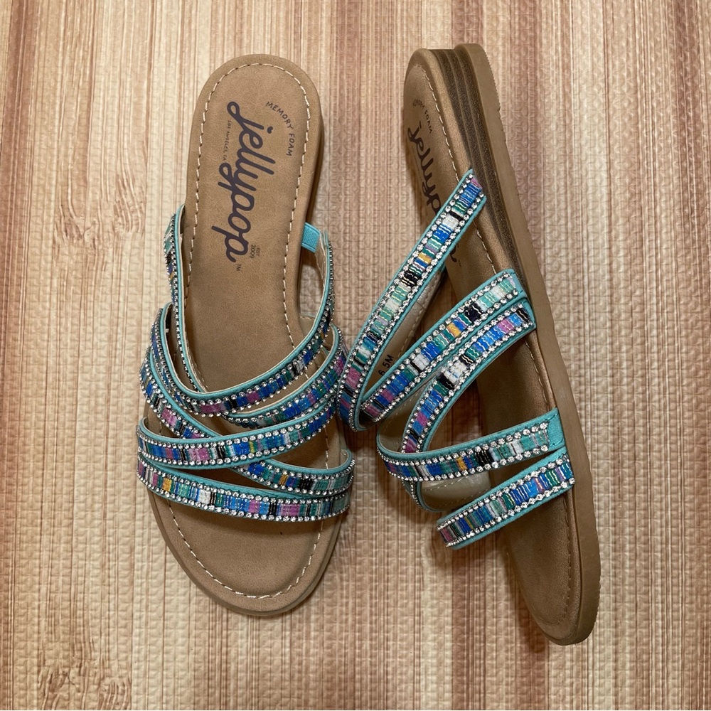 Jellypop womens strappy blue multi sandal size 6 1/2